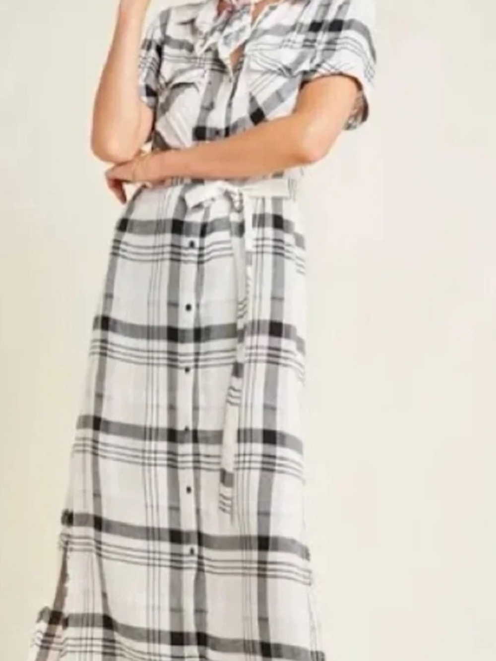 cloth & stone Black and White Plaid Button-Front Maxi Dress